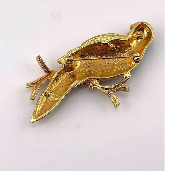 VTG Avon Parrot Bird Brooch Pin Gold‎ Tone Enamel Rhinestones Teal Green Blue - Picture 3 of 6
